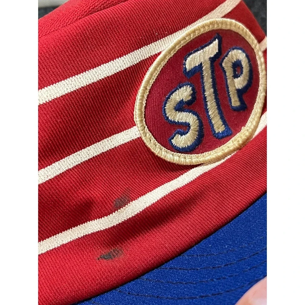 Vintage New Era Custom STP Racing Snapback Pillbox Hat Red w/ White Stripes